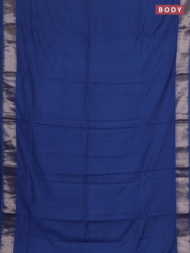Semi chanderi saree blue and beige with plain body and zari woven border