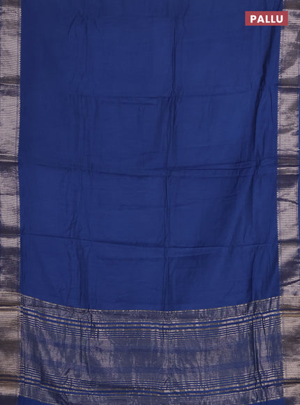 Semi chanderi saree blue and beige with plain body and zari woven border