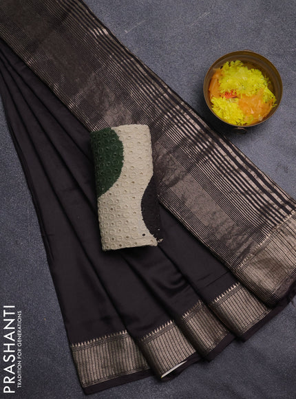 Semi chanderi saree coffee brown and beige with plain body and zari woven border