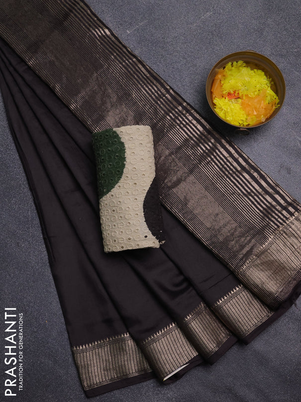 Semi chanderi saree coffee brown and beige with plain body and zari woven border