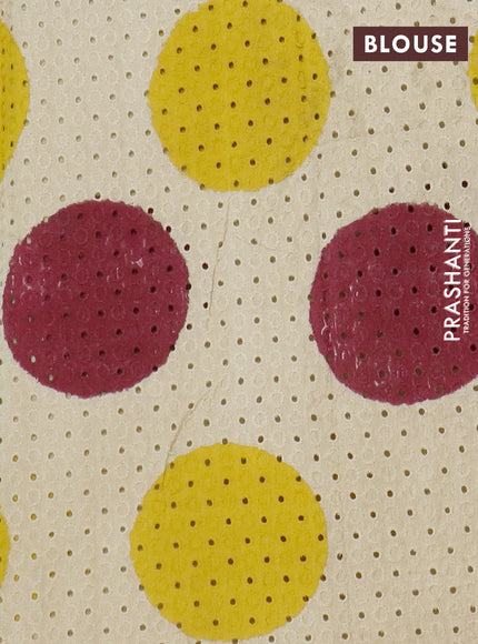 Semi chanderi saree yellow and beige with plain body and zari woven border