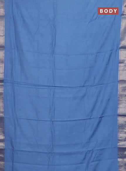 Semi chanderi saree pastel blue and beige with plain body and zari woven border