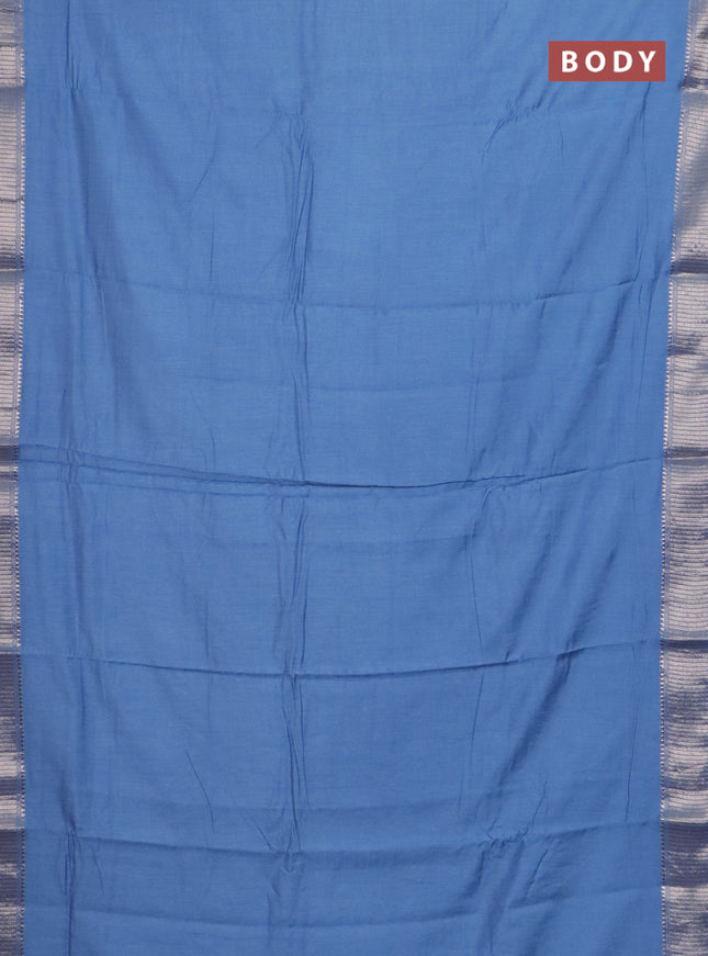 Semi chanderi saree pastel blue and beige with plain body and zari woven border