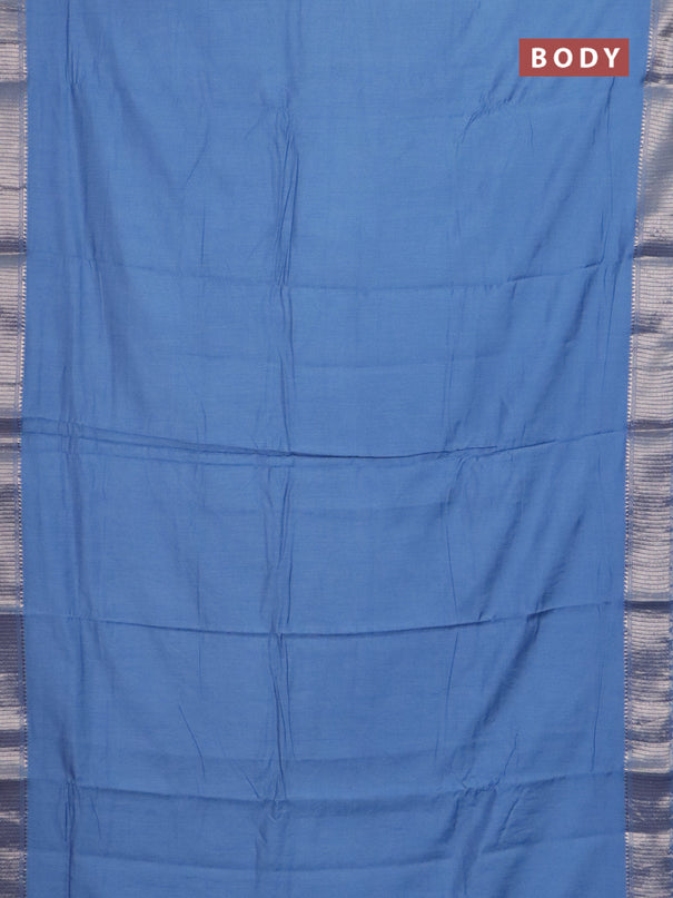 Semi chanderi saree pastel blue and beige with plain body and zari woven border