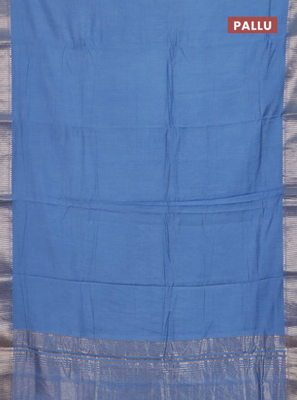 Semi chanderi saree pastel blue and beige with plain body and zari woven border