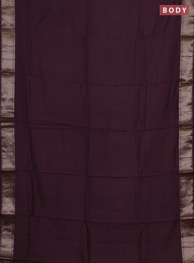 Semi chanderi saree wine shade and beige with plain body and zari woven border