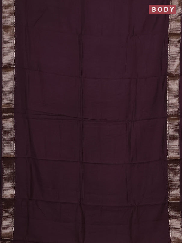 Semi chanderi saree wine shade and beige with plain body and zari woven border