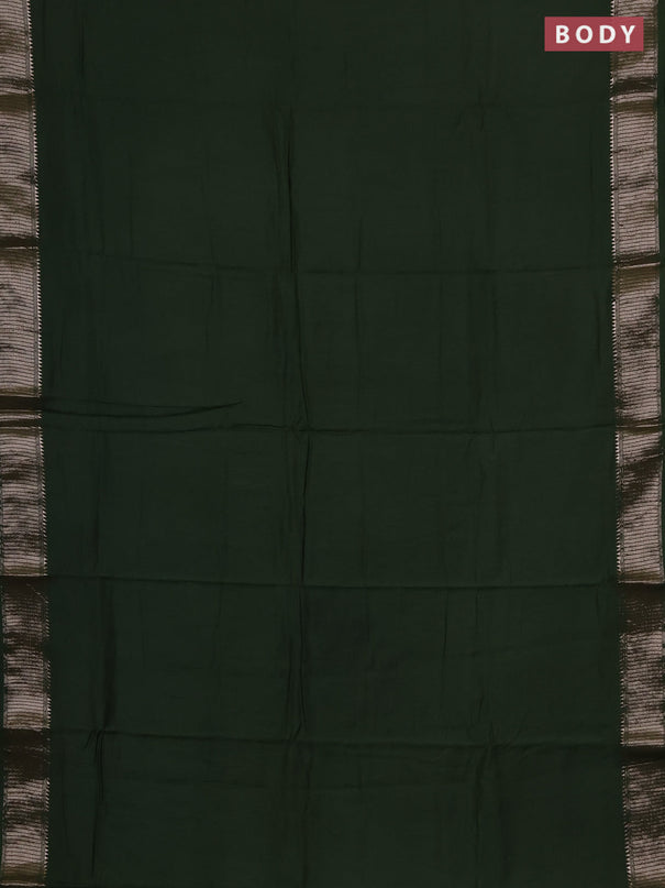 Semi chanderi saree green and beige with plain body and zari woven border