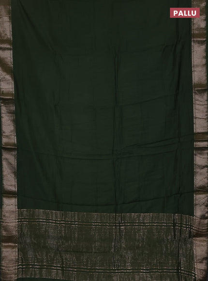 Semi chanderi saree green and beige with plain body and zari woven border