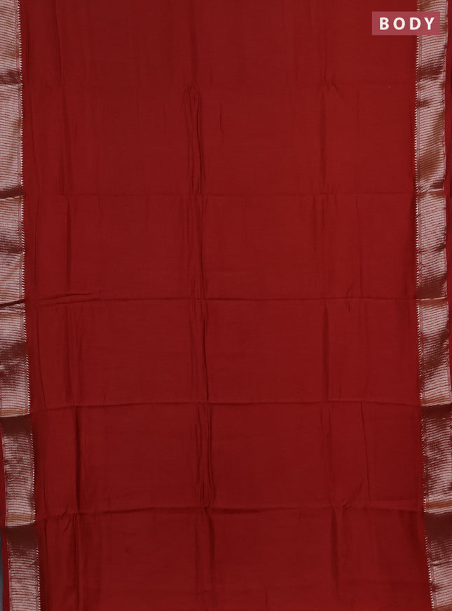 Semi chanderi saree maroon and beige with plain body and zari woven border