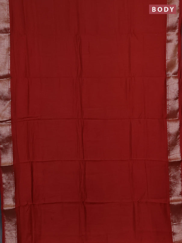 Semi chanderi saree maroon and beige with plain body and zari woven border