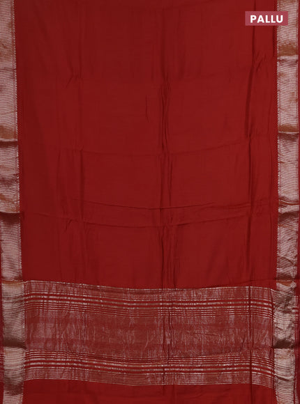 Semi chanderi saree maroon and beige with plain body and zari woven border