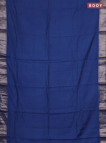 Semi chanderi saree blue and beige with plain body and zari woven border