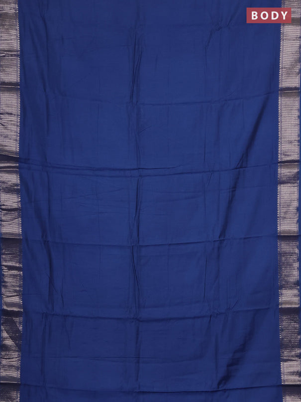 Semi chanderi saree blue and beige with plain body and zari woven border