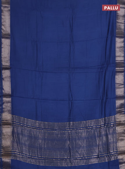 Semi chanderi saree blue and beige with plain body and zari woven border