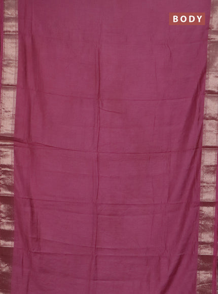 Semi chanderi saree mauve pink and beige with plain body and zari woven border