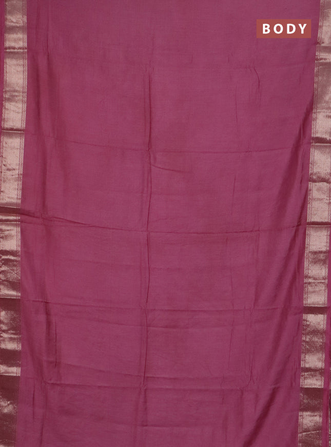 Semi chanderi saree mauve pink and beige with plain body and zari woven border