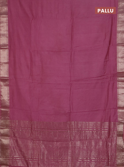 Semi chanderi saree mauve pink and beige with plain body and zari woven border