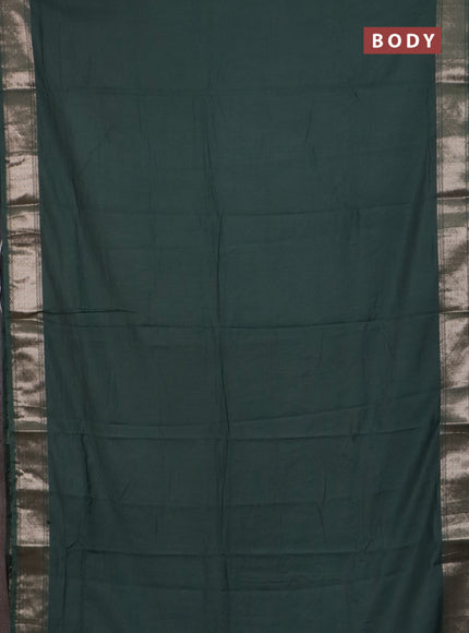 Semi chanderi saree green and beige with plain body and zari woven border