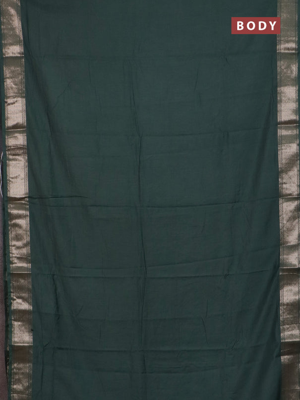 Semi chanderi saree green and beige with plain body and zari woven border