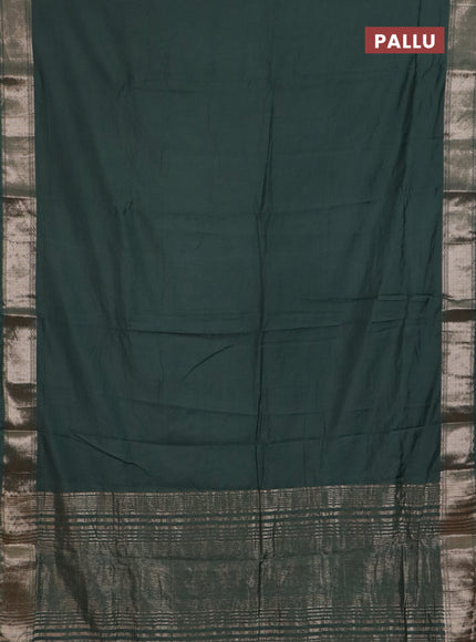 Semi chanderi saree green and beige with plain body and zari woven border