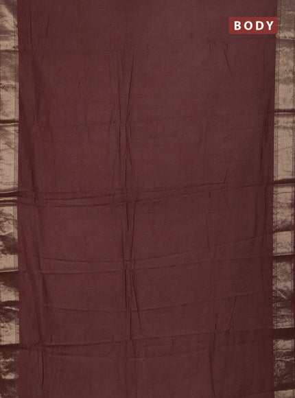 Semi chanderi saree brown and beige with plain body and zari woven border