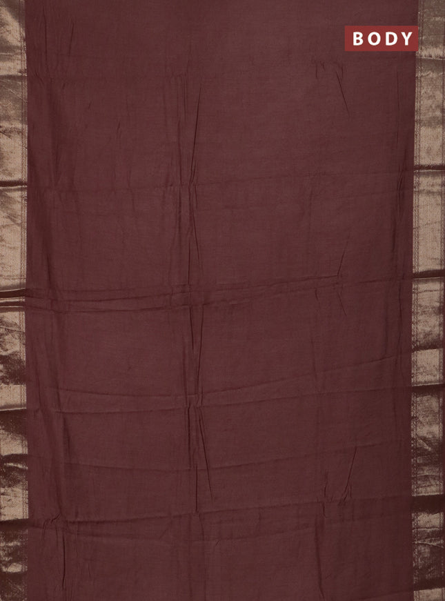 Semi chanderi saree brown and beige with plain body and zari woven border