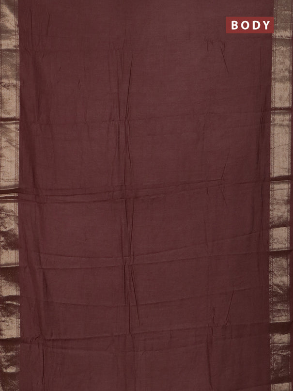 Semi chanderi saree brown and beige with plain body and zari woven border