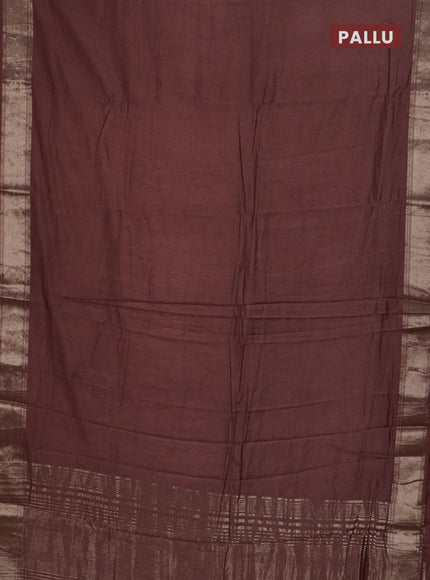 Semi chanderi saree brown and beige with plain body and zari woven border