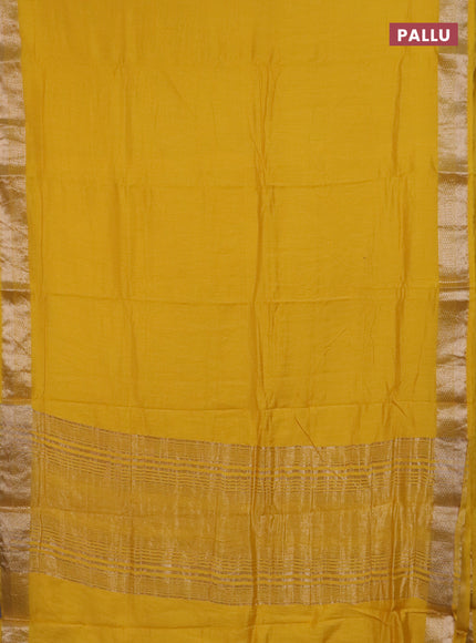 Semi chanderi saree yellow and beige blue with plain body and zari woven border