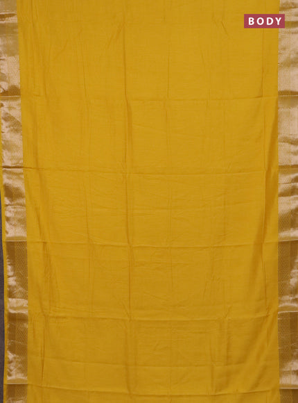 Semi chanderi saree yellow and beige green with plain body and zari woven border