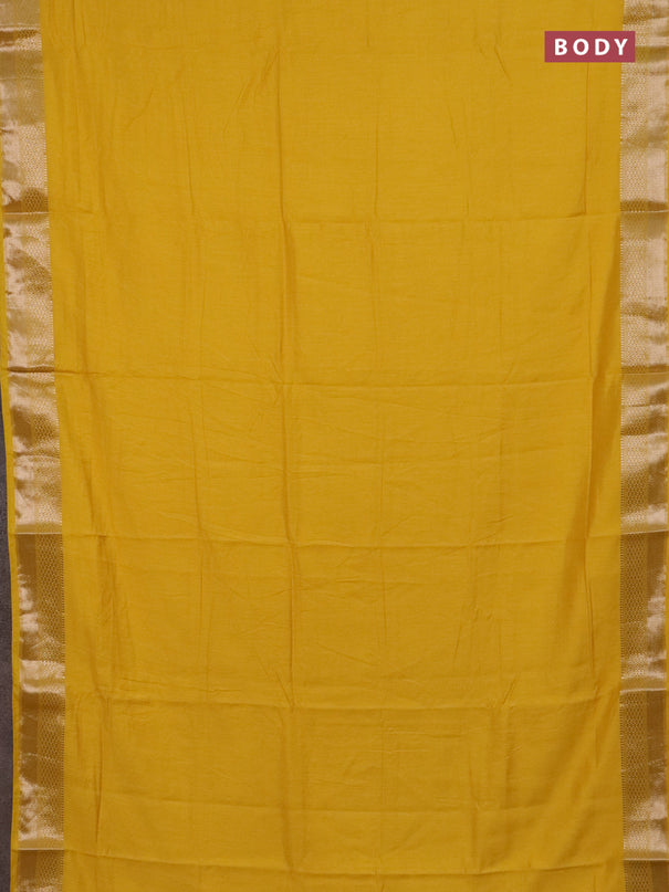 Semi chanderi saree yellow and beige green with plain body and zari woven border