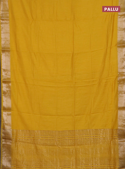 Semi chanderi saree yellow and beige green with plain body and zari woven border