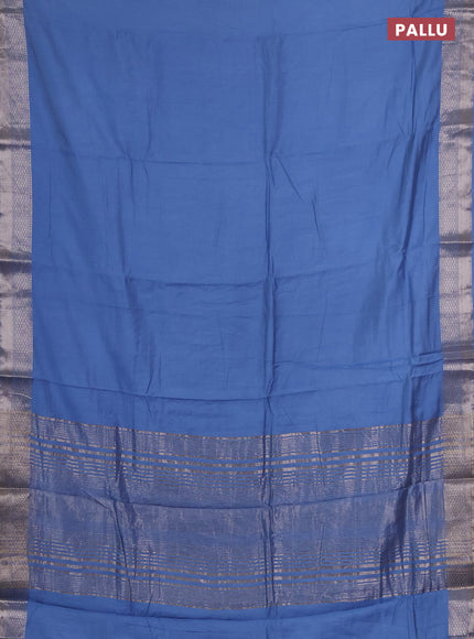 Semi chanderi saree pastel blue and beige with plain body and zari woven border