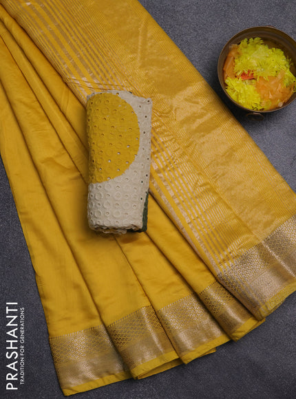 Semi chanderi saree yellow and beige maroon with plain body and zari woven border