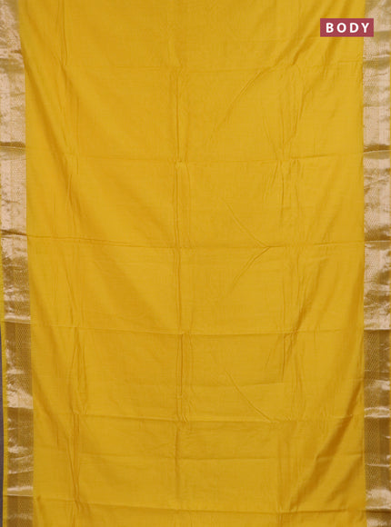 Semi chanderi saree yellow and beige maroon with plain body and zari woven border