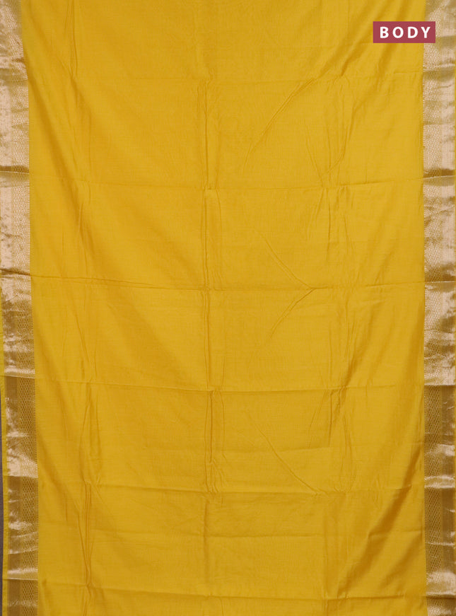 Semi chanderi saree yellow and beige maroon with plain body and zari woven border