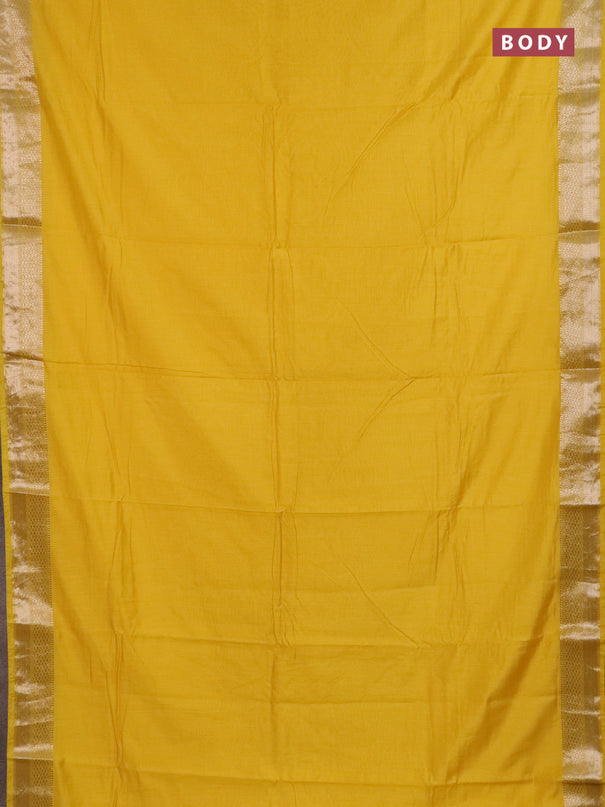Semi chanderi saree yellow and beige maroon with plain body and zari woven border
