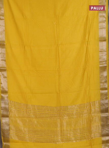 Semi chanderi saree yellow and beige maroon with plain body and zari woven border