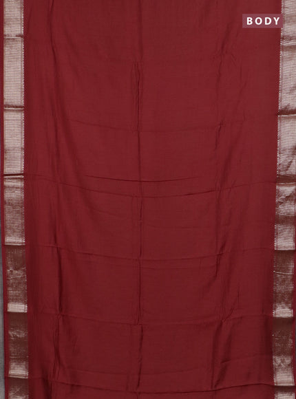 Semi chanderi saree maroon and beige with plain body and zari woven border