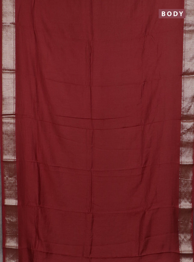 Semi chanderi saree maroon and beige with plain body and zari woven border