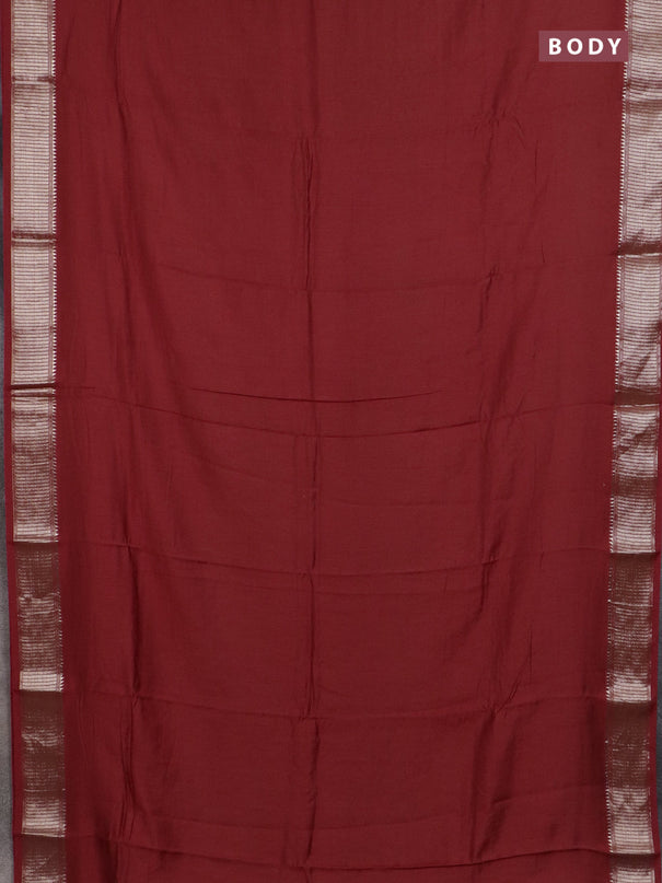 Semi chanderi saree maroon and beige with plain body and zari woven border