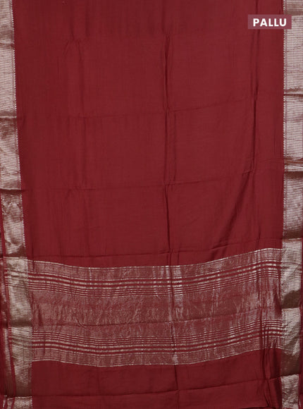Semi chanderi saree maroon and beige with plain body and zari woven border