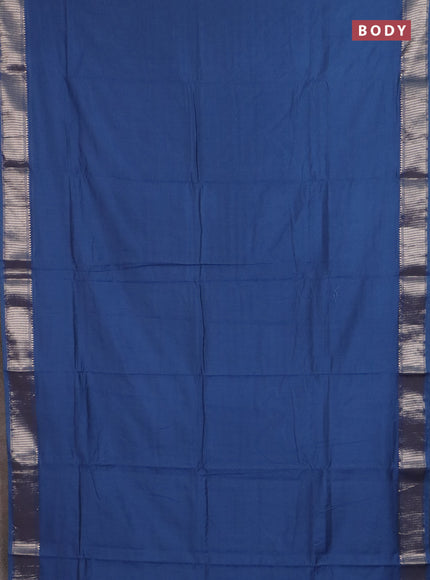 Semi chanderi saree blue and beige with plain body and zari woven border
