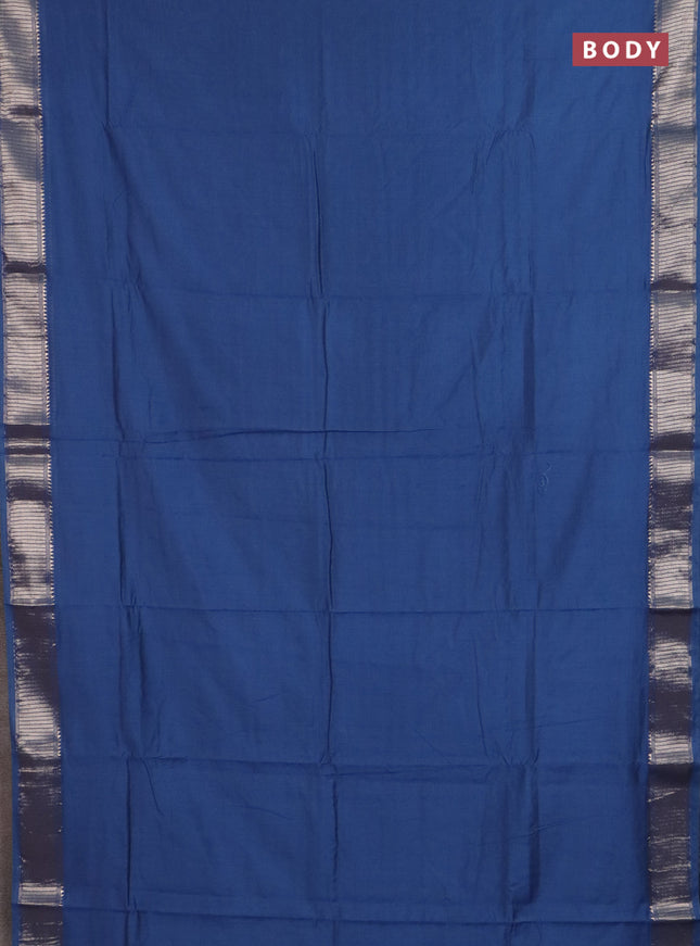 Semi chanderi saree blue and beige with plain body and zari woven border