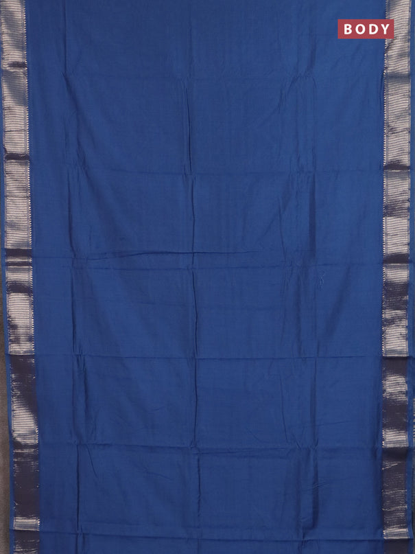 Semi chanderi saree blue and beige with plain body and zari woven border