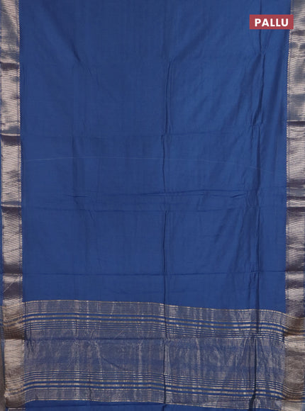 Semi chanderi saree blue and beige with plain body and zari woven border