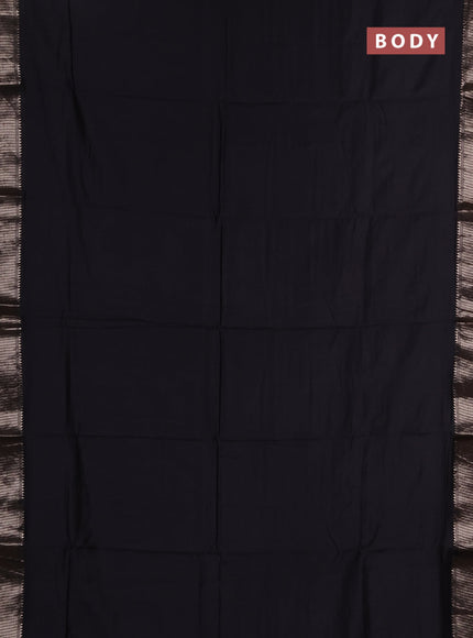Semi chanderi saree black and beige with plain body and zari woven border