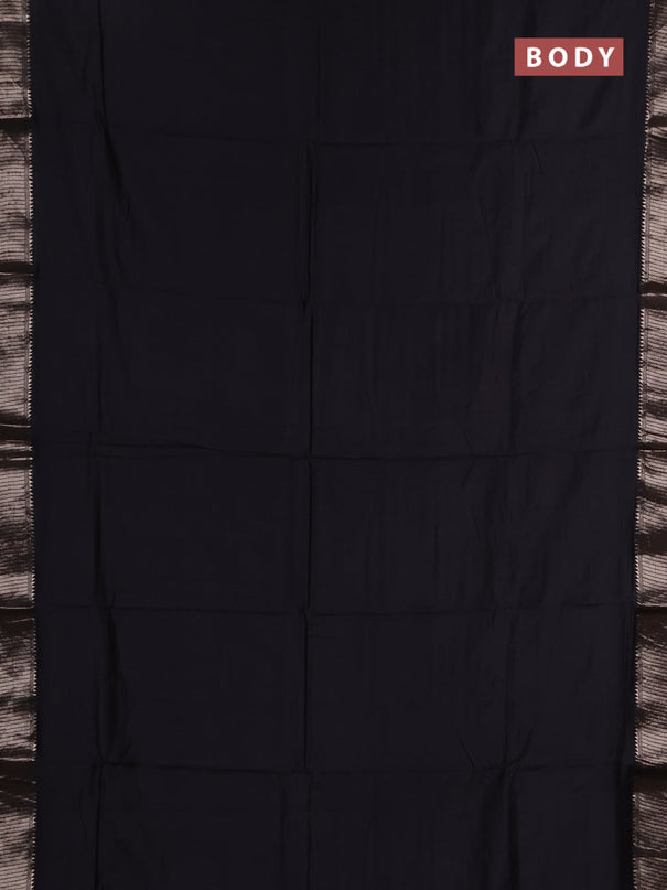 Semi chanderi saree black and beige with plain body and zari woven border