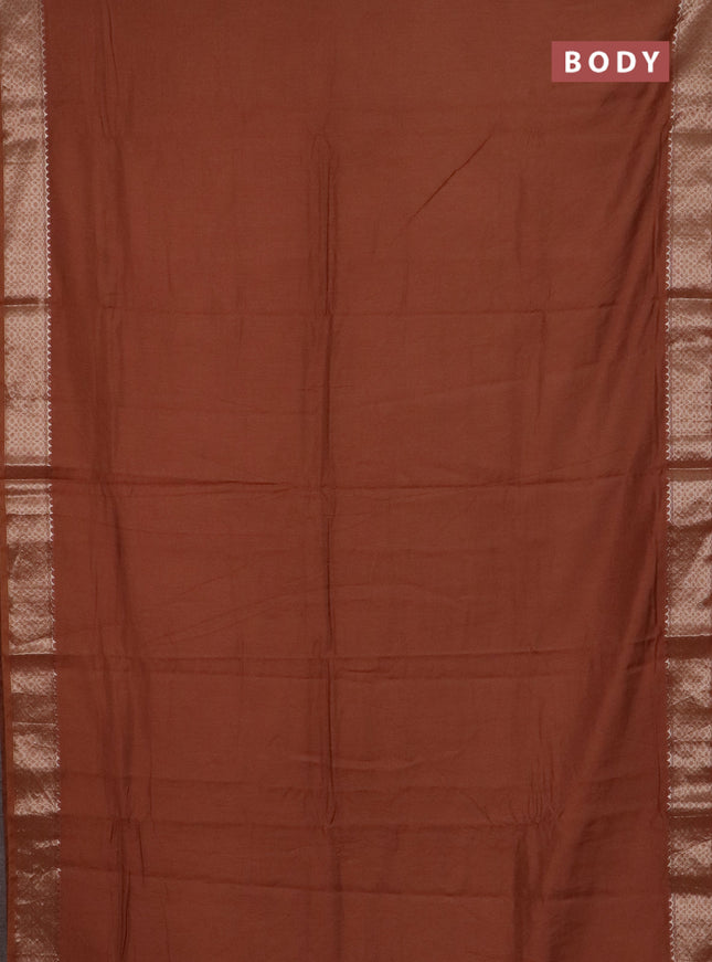 Semi chanderi saree rust shade and beige with plain body and zari woven border